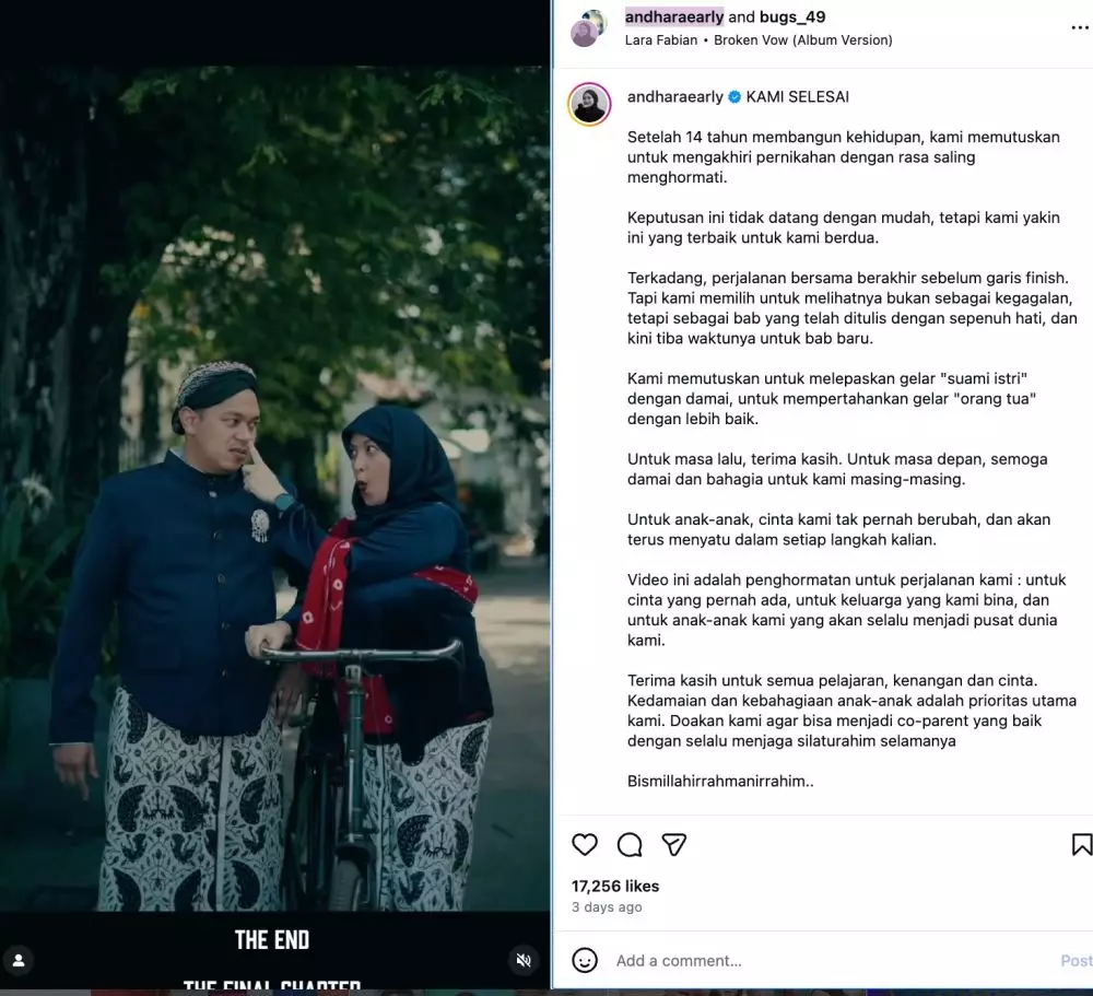 Andhara Early Cerai foto: Instagram/@andharaearly Andhara Early Cerai foto: Instagram/@andharaearly