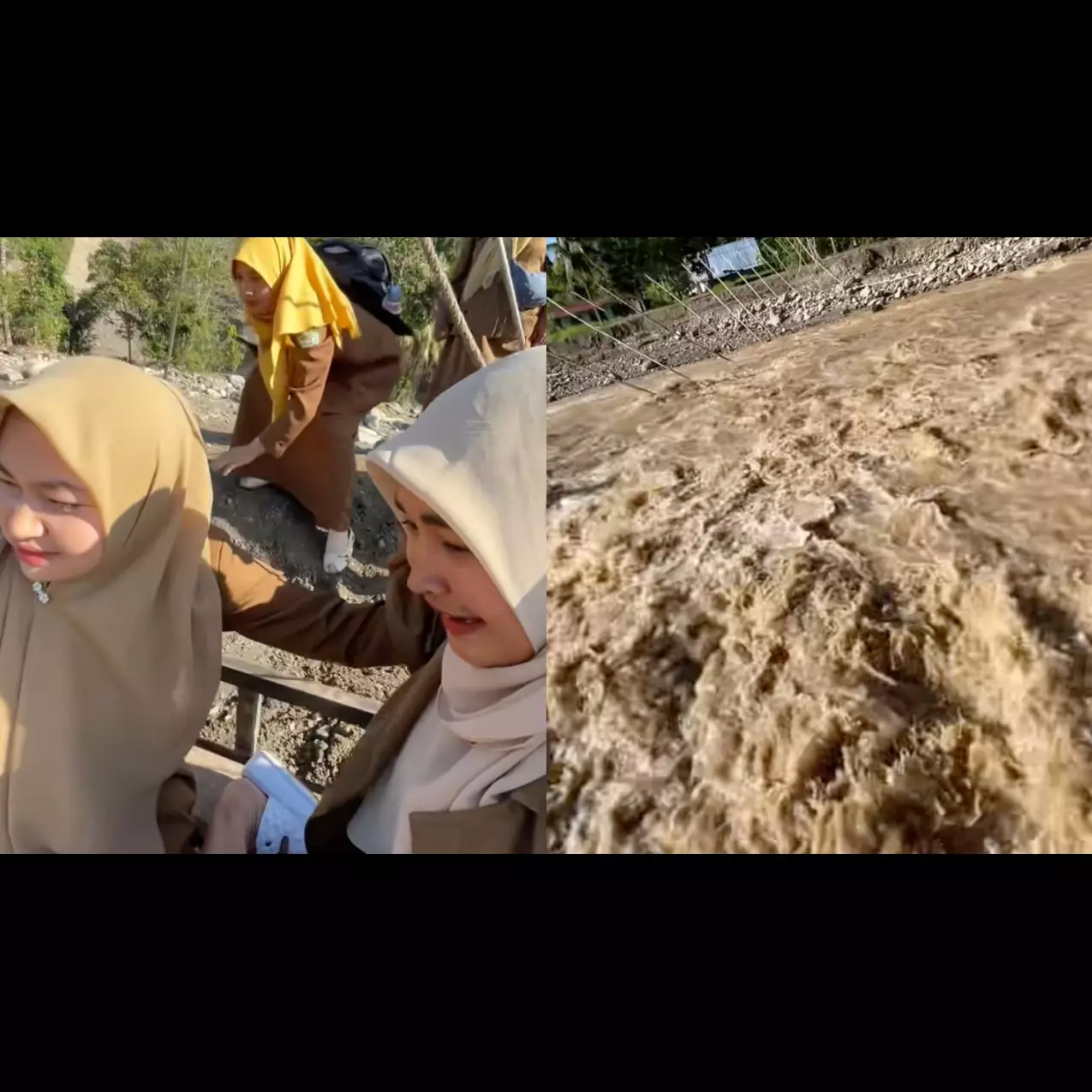 Momen menegangkan guru di Aceh seberangi sungai pakai tali sling demi masuk sekolah