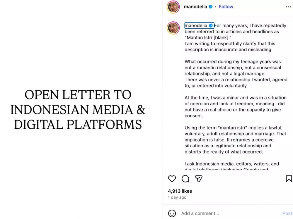 Klarifikasi Manohara Odelia Instagram @andreaschau via Instagram/@manodelia