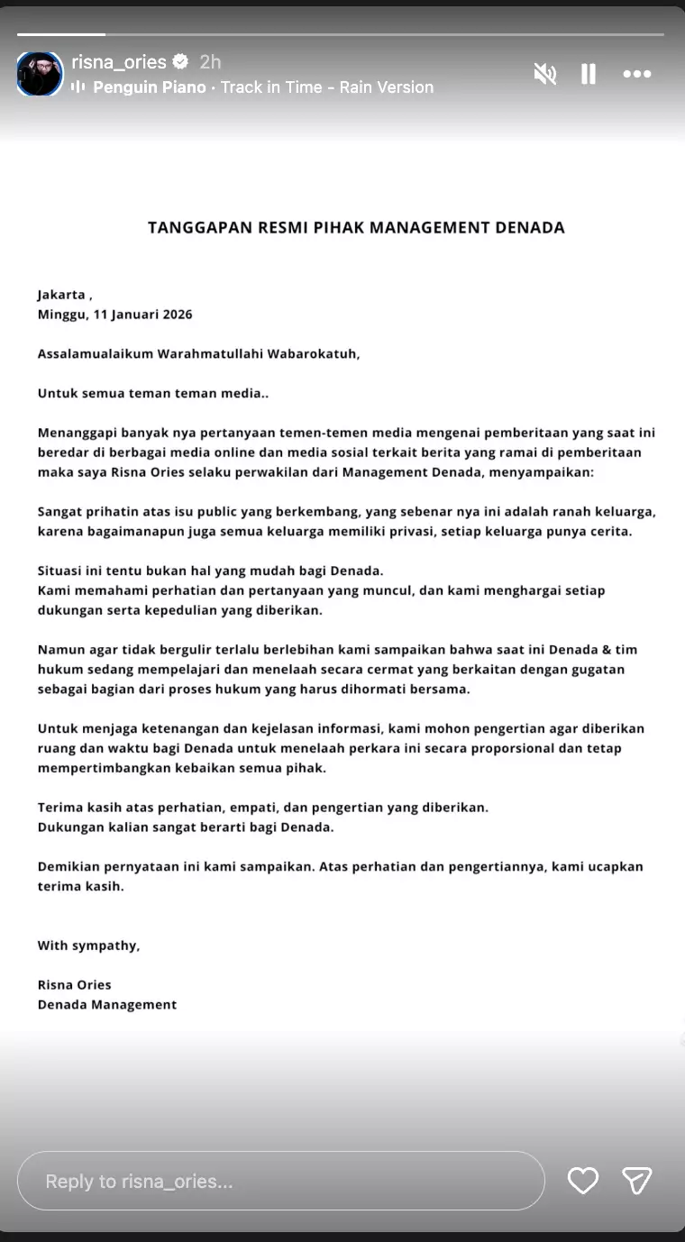 Denada kasus anak Instagram/@denadaindonesia; Instagram/@@risna_ories