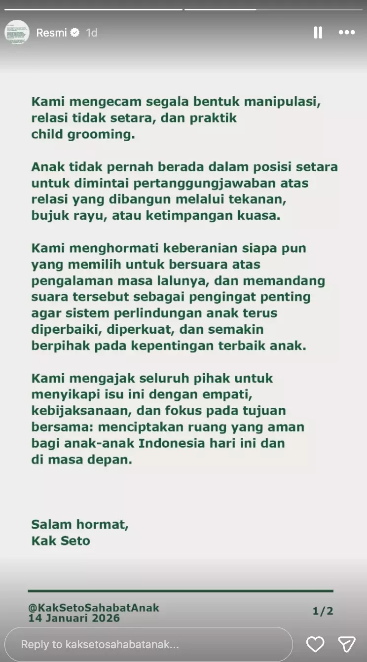 Klarifikasi Kak Seto grooming berbagai sumber