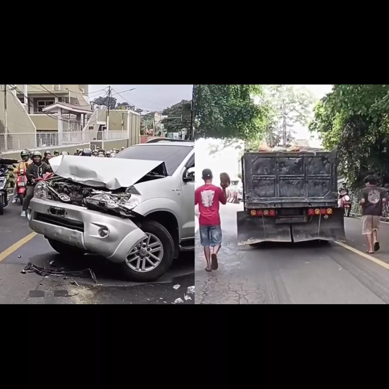 Aksi heroik istri polisi korbankan Fortuner demi tahan truk mundur karena patah as roda