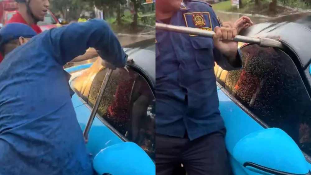 Damkar pecah kaca Porsche TikTok @callmebop_ 