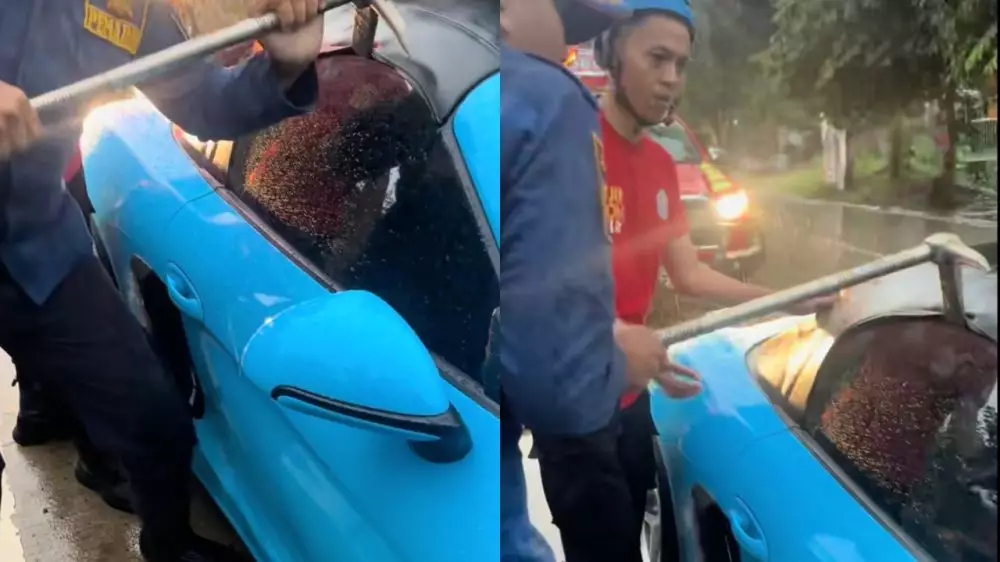 Damkar pecah kaca Porsche TikTok @callmebop_ 