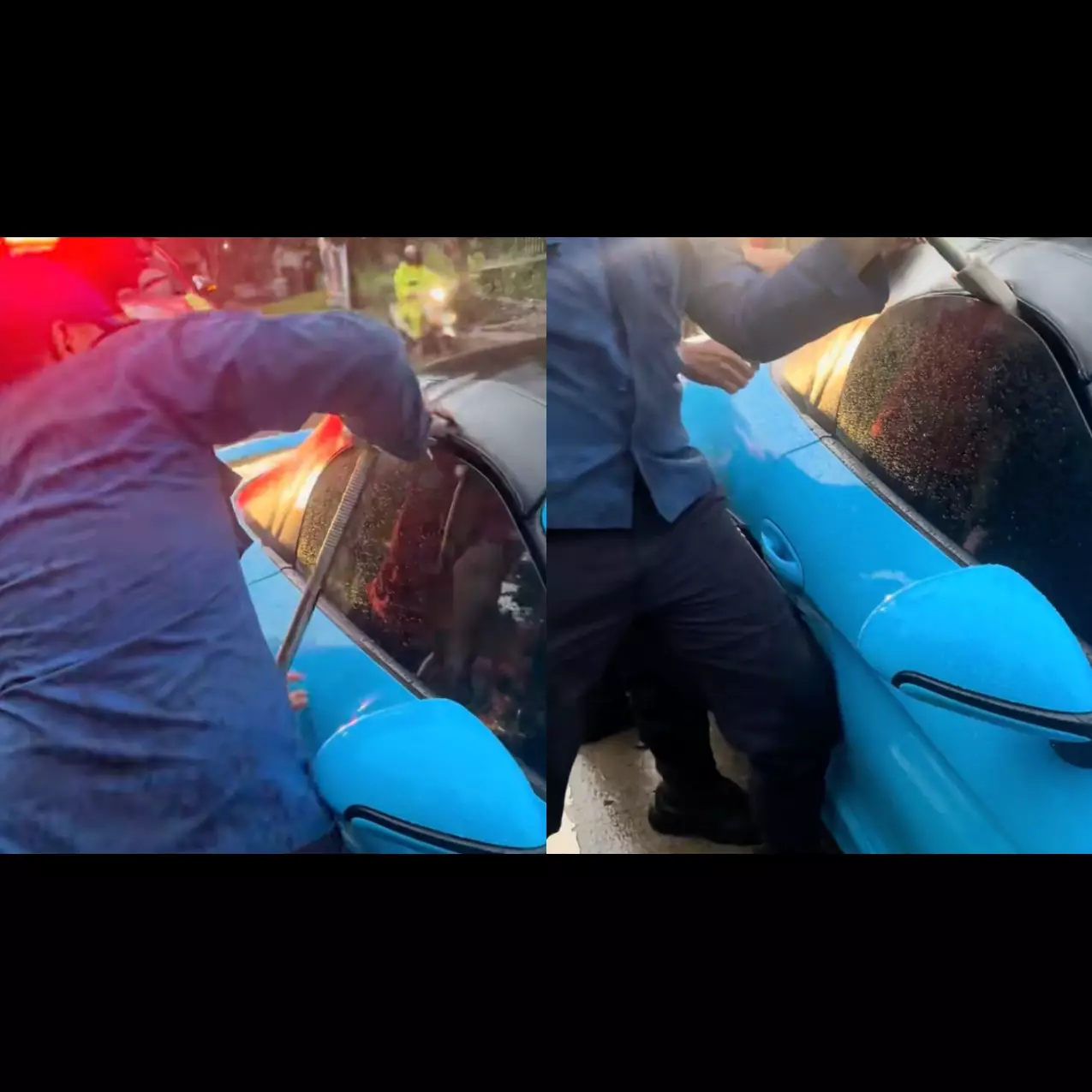 Kunci ketinggalan di dalam Porsche 5 jam, pria ini terpaksa panggil petugas Damkar pecahkan kaca