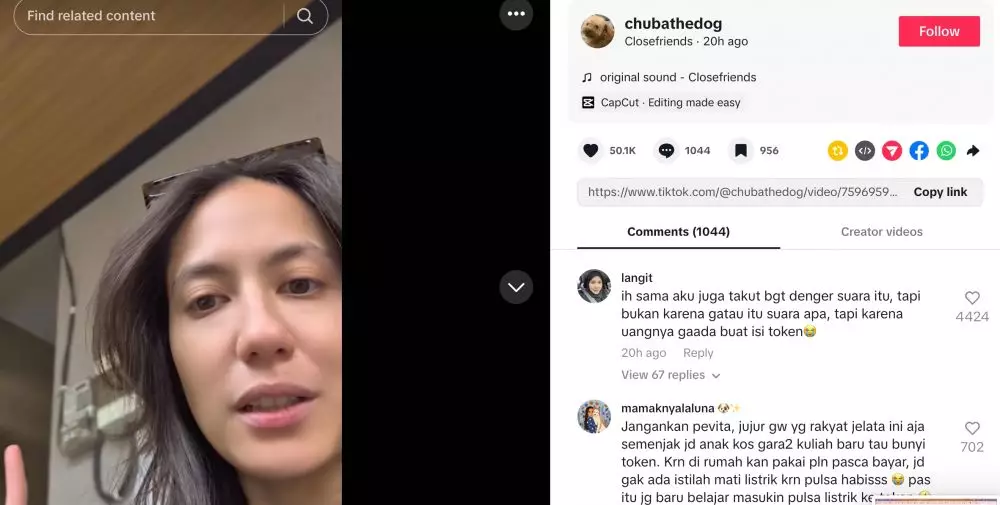 Pevita Pearce suara token listrik TikTok @chubathedog