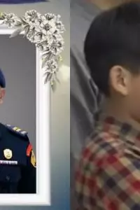 Putra dari almarhum Deden Maulana melantunkan ayat suci Al-Qur'an surat Al-Insyirah tepat di samping peti jenazah sang ayah.