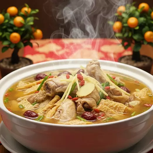 Cara membuat sup ayam jahe kembang tahu yang bening dan gurih untuk menu reuni Imlek