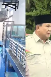 Dalam peninjauan tersebut, Prabowo tidak hanya melihat proses pengolahan, tetapi juga turun langsung ke area memasak untuk memastikan kualitas.
