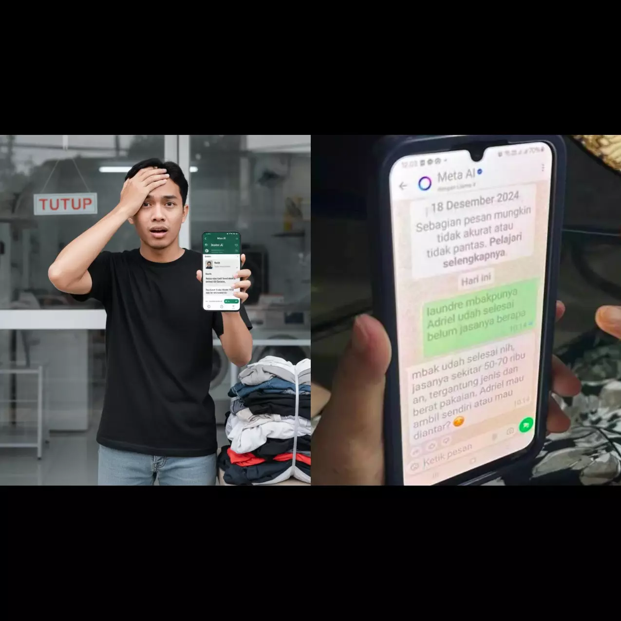 Momen cowok kecele saat ambil laundry ini kasih pelajaran jangan biarin orang tua asal pakai AI