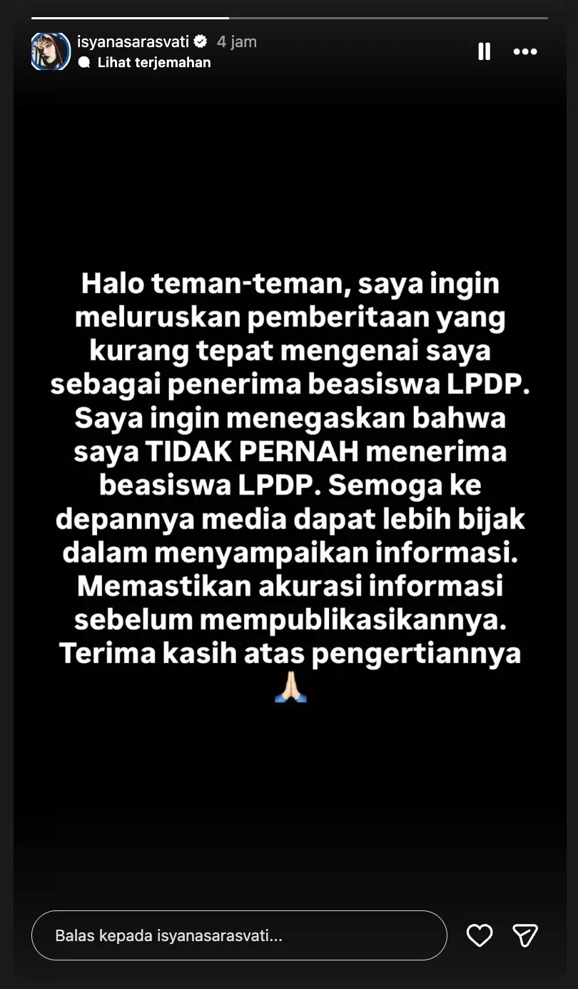 Isyana Sarasvati Bukan Awardee LPDP foto: gerilaksamana via Instagram/@isyanasarasvati