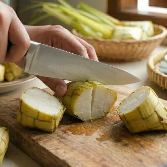 Solusi mengiris ketupat pulen agar hasilnya rapi dan tidak menempel di pisau