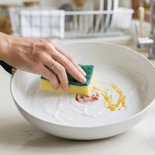 Pantas saja masih kuning, ternyata begini cara benar bersihkan noda lemak di teflon