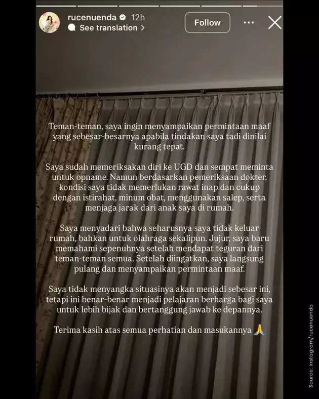 Ruce Nuenda Minta Maaf Instagram rucenuenda