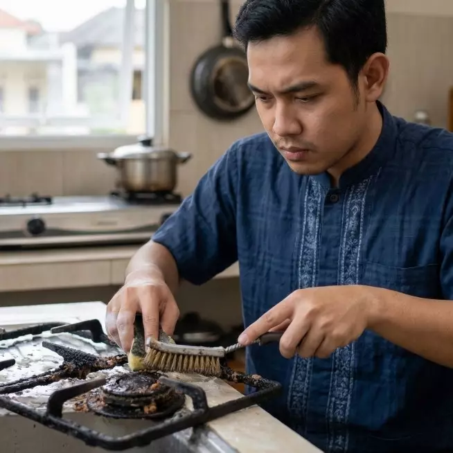 Capek gosok tungku kompor tapi keraknya nggak mau hilang? Coba trik 3 bahan ini