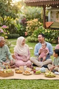 Mengalihkan sesi dokumentasi ke area luar ruangan seperti taman rumah adalah solusi cerdas untuk mendapatkan suasana yang lebih lega dan hidup.