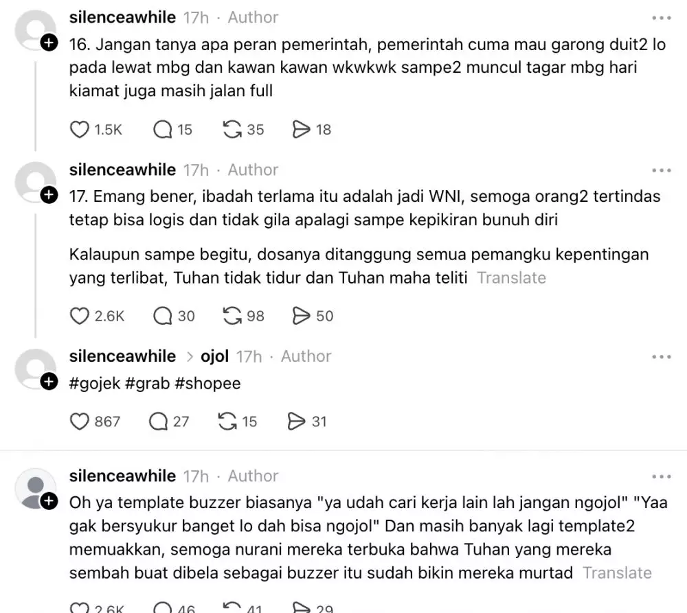 Krisis ojol Jakarta Threads/silenceawhile