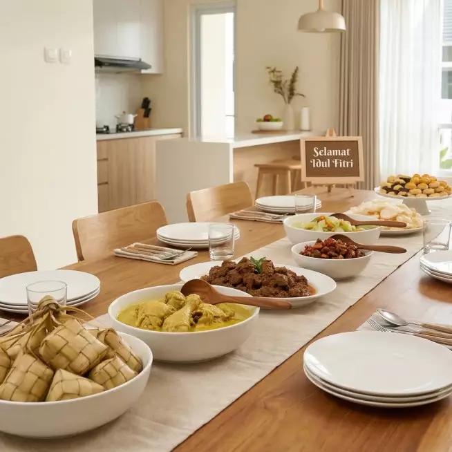 5 Inspirasi meja makan Lebaran clean aesthetic yang cocok untuk rumah tipe 36 dan 45