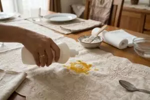 Taplak meja kena noda opor dan rendang? Lakukan langkah ini agar bersih kembali