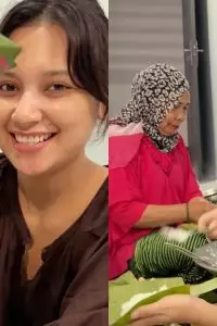 Aktris “Wedding Agreement” itu tampak melakukan persiapan masak menu Lebaran yaitu coto Makassar pada Jumat (20/3/2026).