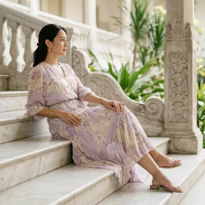 5 Ide pose foto outfit kondangan sendiri pakai kamera HP yang aesthetic dan natural