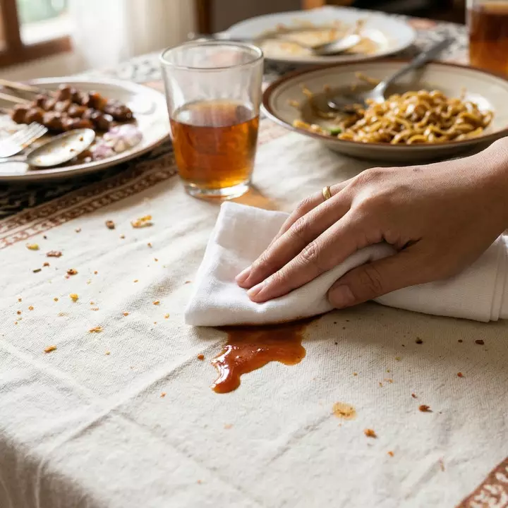 7 Cara darurat bersihkan noda saus di taplak meja setelah acara makan bersama