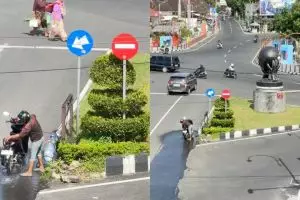 Bukan ke tempat pencucian, pria di Boyolali pilih sumur tua tengah kota buat bersihin motor