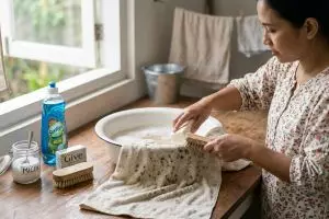 Bintik hitam di handuk susah hilang? ini trik cuci pakai micin dan sabun cuci piring