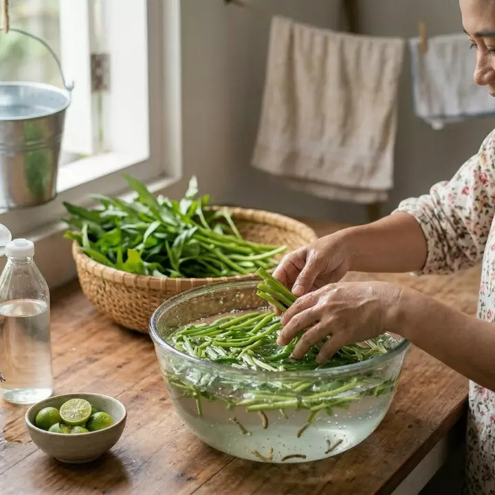 Cara membersihkan kangkung dari ulat dan parasit tanpa harus dibelah satu per satu