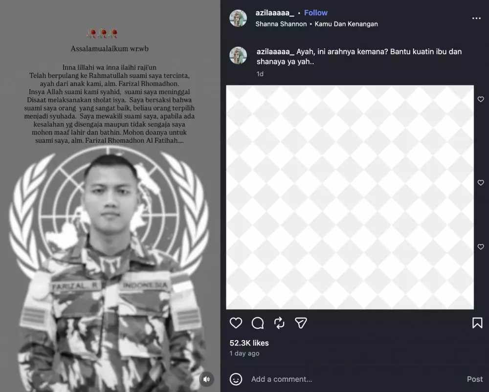 Istri Praka Farizal Rhomadhon foto: Instagram/@azilaaaaa_; Instagram/@farizalrmdn17