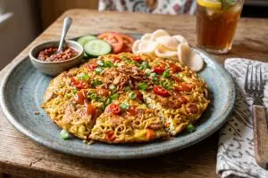 Kangen masakan warmindo? Yuk cobain resep omelet mie yang lebih sehat di rumah