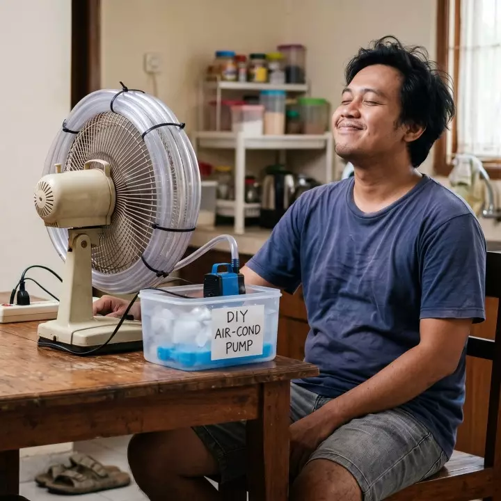 Cara mengubah kipas angin jadi sedingin AC pakai barang bekas dapur, bye ruangan panas!