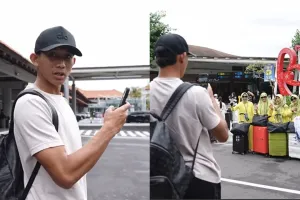 7 Potret aksi Rizky Ridho bek Timnas jadi fotografer dadakan rombongan ibu-ibu di bandara Bali