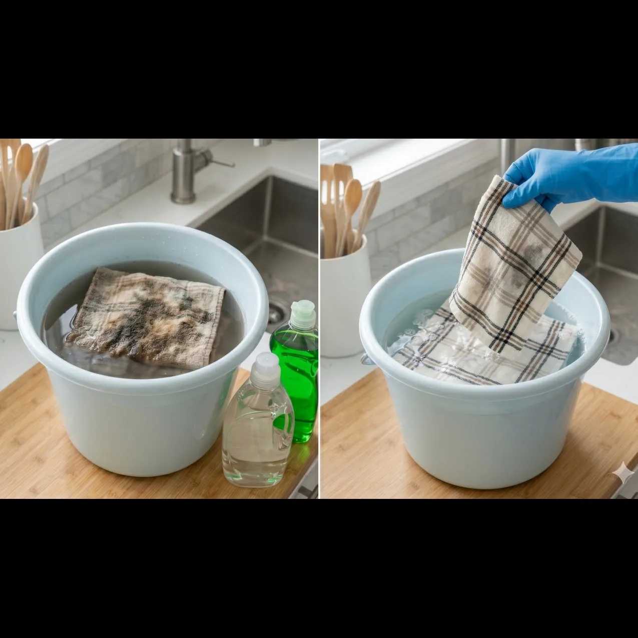 Trik mencuci serbet bau &amp; bernoda tanpa sikat, hanya butuh deterjen, sabun cuci piring, dan air panas