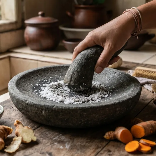 Rahasia cobek batu baru awet dan steril, trik bersihkan sisa pasir pakai bahan dapur