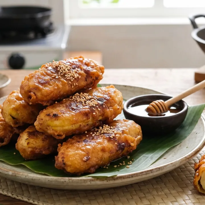 Resep pisang goreng madu renyah dan legit, lapisan manisnya bikin nagih