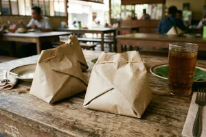 Bungkus nasi pakai kertas minyak, rapi tanpa campur lauk, begini cara simpelnya