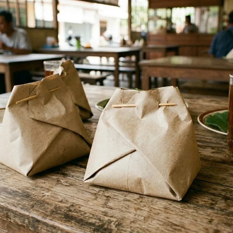 Bungkus nasi pakai kertas minyak, rapi tanpa campur lauk, begini cara simpelnya