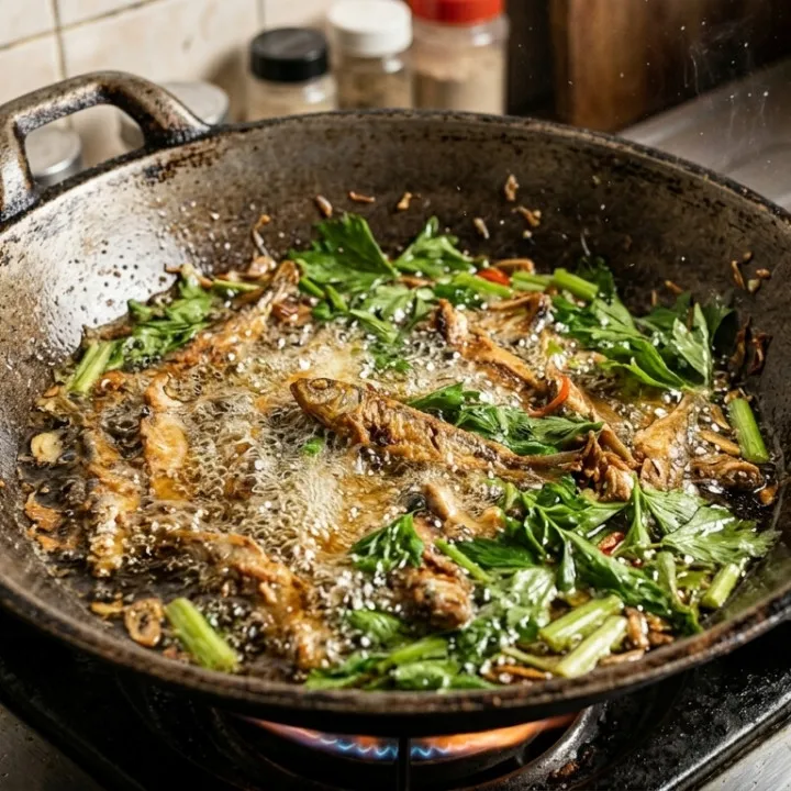 Cara menggoreng ikan asin tanpa bau menyengat pakai daun seledri