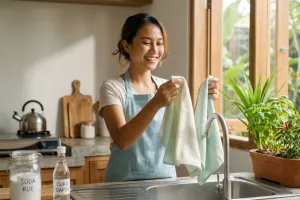 Cara ampuh cuci lap dapur bekas minyak agar bebas kuman dan bau apek