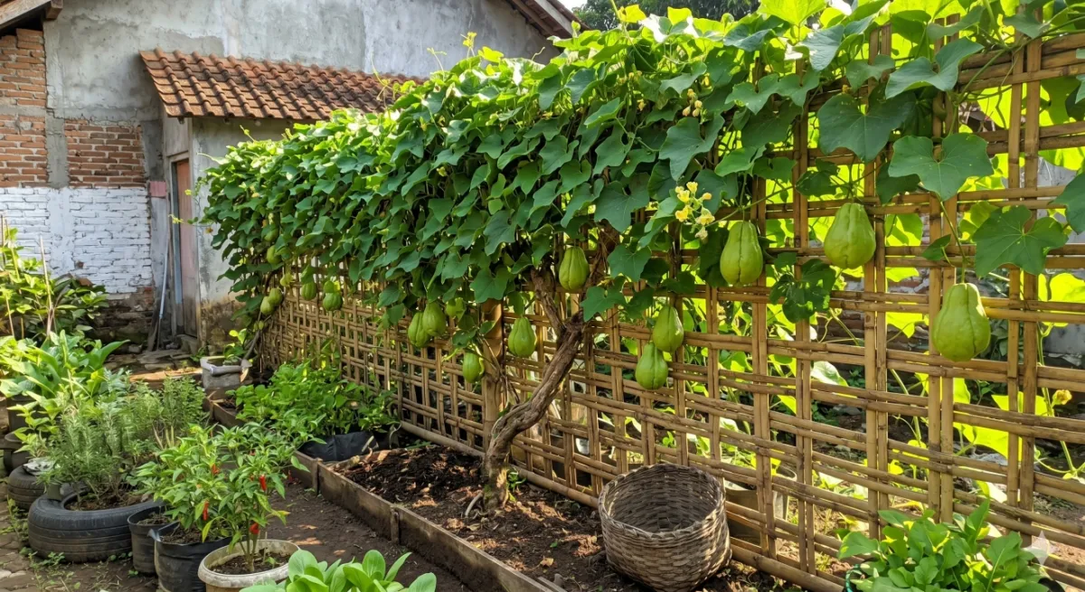 Cara menanam labu siam merambat di pagar bambu, pekarangan sempit bisa panen lebat