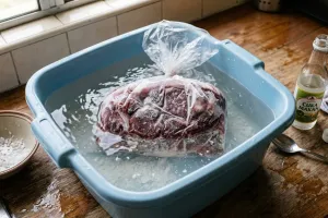 Daging beku susah dipotong dan lama cair? Rendam pakai air garam dan cuka, masak jadi sat set