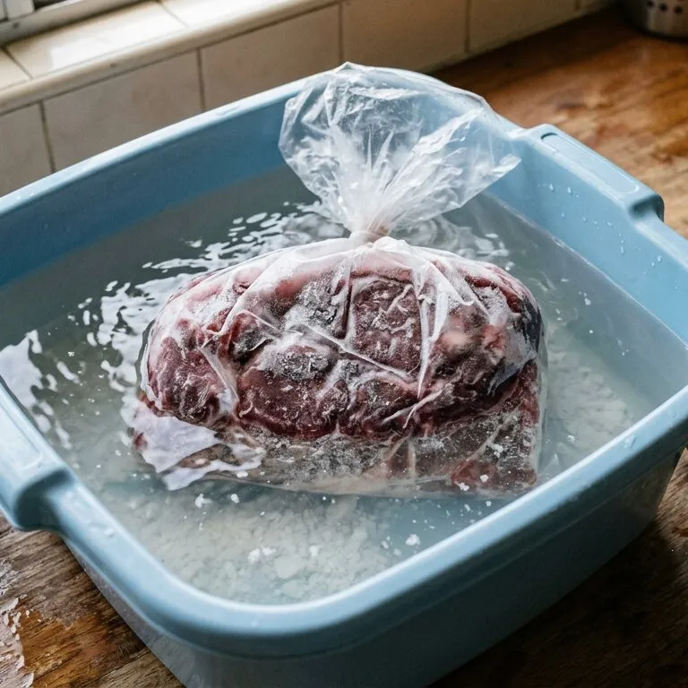 Daging beku susah dipotong dan lama cair? Rendam pakai air garam dan cuka, masak jadi sat set
