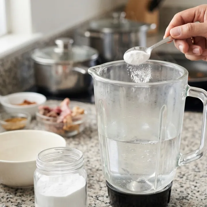 Blender bau bawang dan daging setelah masak kurban? Cukup pakai air hangat dan baking soda