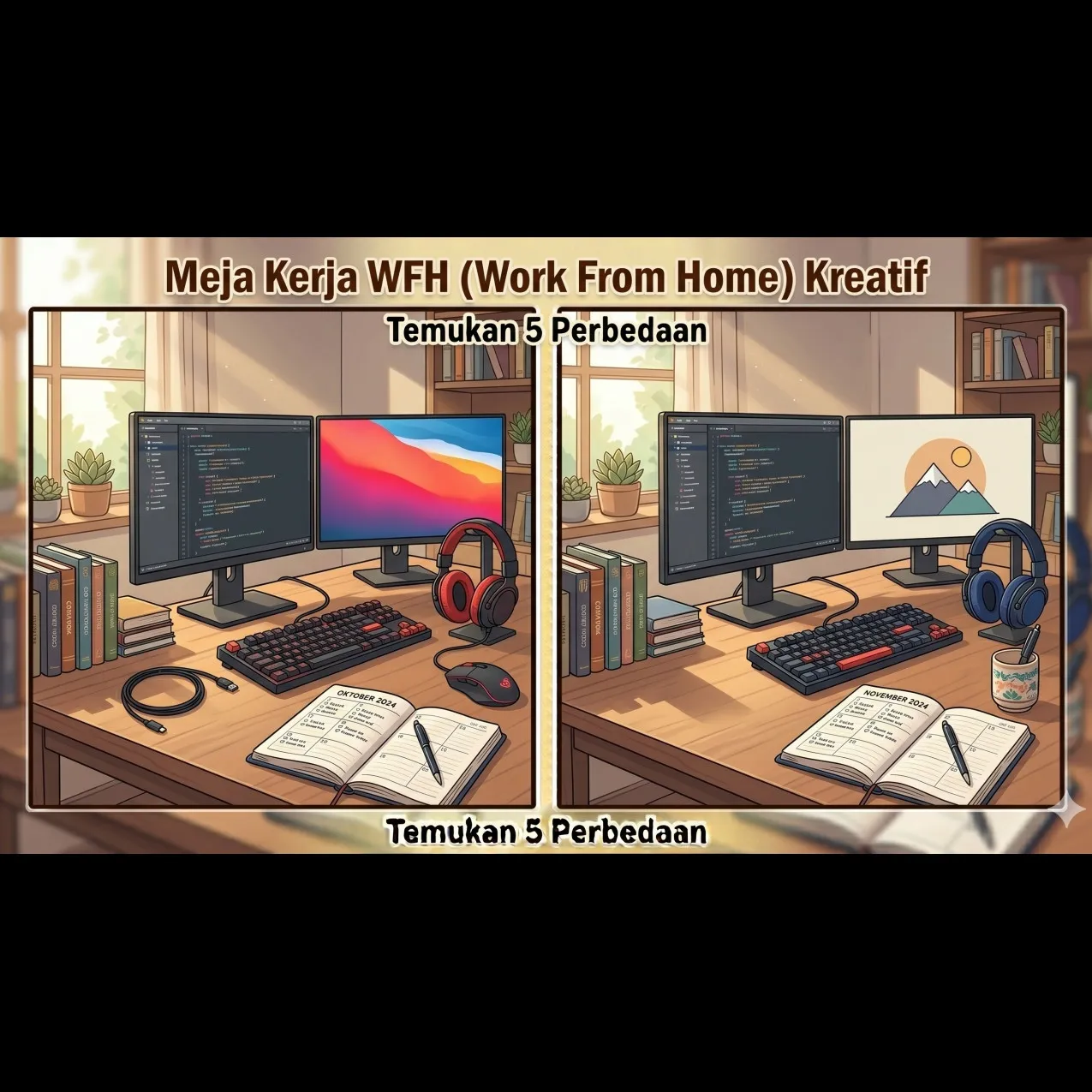 5 Tebak-tebakan cari perbedaan gambar kantor, latihan ketelitian