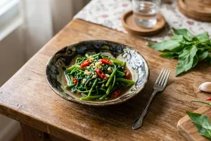 Resep tumis kangkung yang kriuk-kriuk renyah dan warnanya hijau, siap saji dalam 5 menit