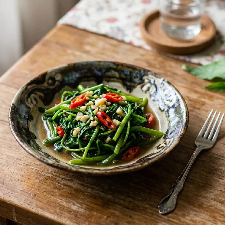 Resep tumis kangkung yang kriuk-kriuk renyah dan warnanya hijau, siap saji dalam 5 menit