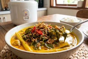 Resep gulai daun singkong magic com, tekstur lembut, kaya rempah, cocok untuk hari sibuk