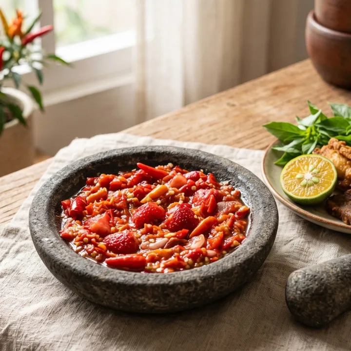 Resep sambal strawberry pedas segar, kreasi unik cocok untuk lauk gorengan