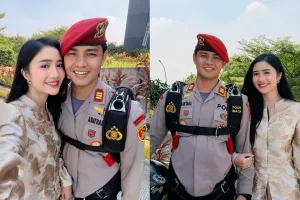 Bangganya Febby Rastanty jadi istri skydiver, sabar tunggu suami mendarat selamat saat HUT ke-80 Polri